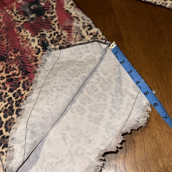 One 24 Red Black Plaid button down shirt with cheetah design/raw hem - Picture 12 of 12